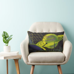 Coussin Rectangle Planète verte néon vintage Science Fiction avec an
