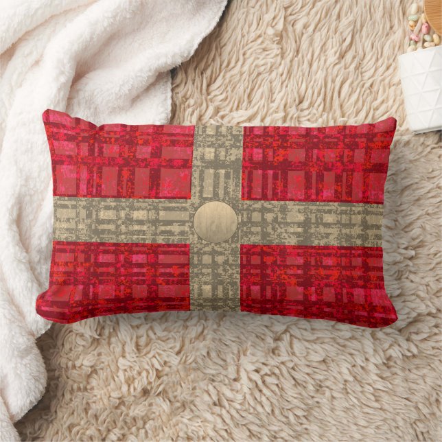 Coussin Rectangle Plaqué rouge avec ruban et bouton (Couverture)
