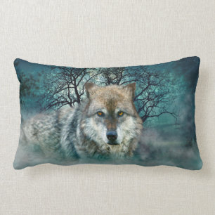 Coussin Rectangle Pleine lune de loup en brouillard