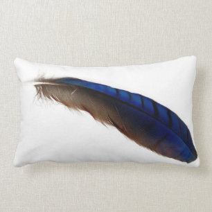 Coussin Rectangle Plume bleue moderne fraîche sur le blanc