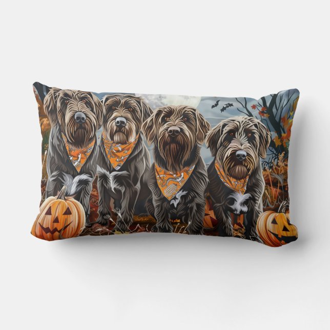 Coussin Rectangle Pointeur à poils durs Griffon Halloween Éffrayant (Verso)