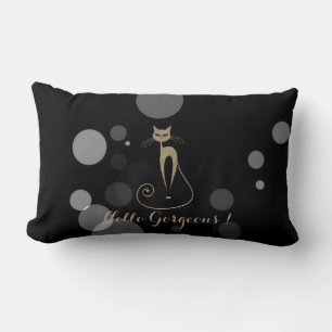 Coussin Rectangle Points Gris Sur Fond Noir,Chat,Bonjour Magnifique