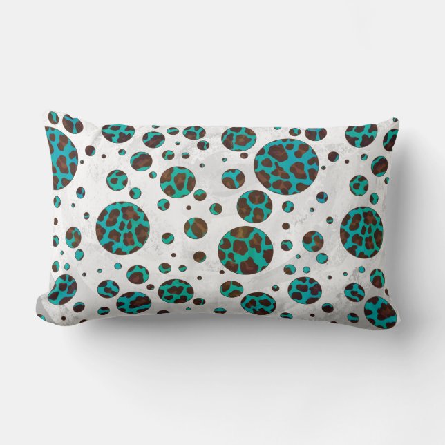 Coussin Rectangle Points Leopard Brown et Turquoise PrintPolka (Recto)