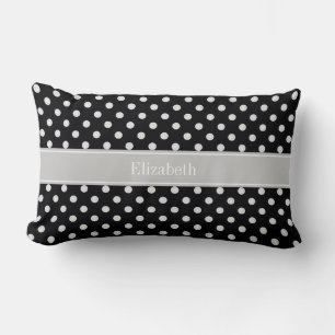 Coussin Rectangle Points noirs blancs Gris Monogramme du nom