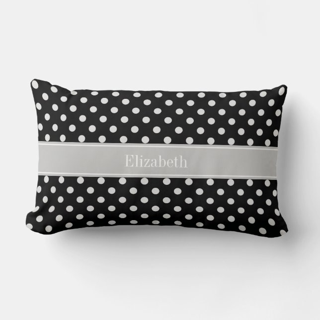 Coussin Rectangle Points noirs blancs Gris Monogramme du nom (Recto)