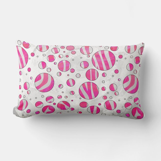 Coussin Rectangle Points noirs et blancs sur fond rose vif (Recto)