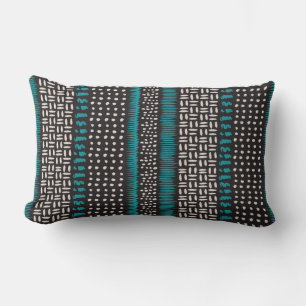 Coussin Rectangle Points Turquoises noirs Zigzags Motif