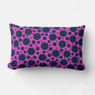 Coussin Rectangle Pois aléatoires - Bleu foncé sur rose chaud