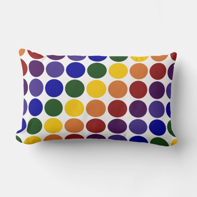 Coussin Rectangle Pois arc-en-ciel en blanc (Recto)