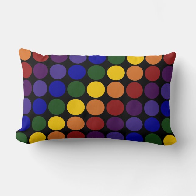 Coussin Rectangle Pois arc-en-ciel en noir (Recto)