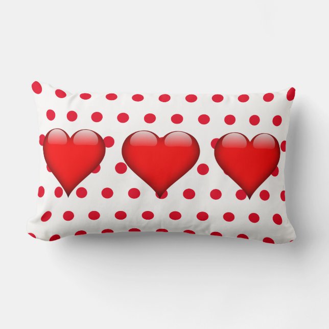 Coussin Rectangle Pois du Jour des Valentines des Coeurs rouges (Recto)