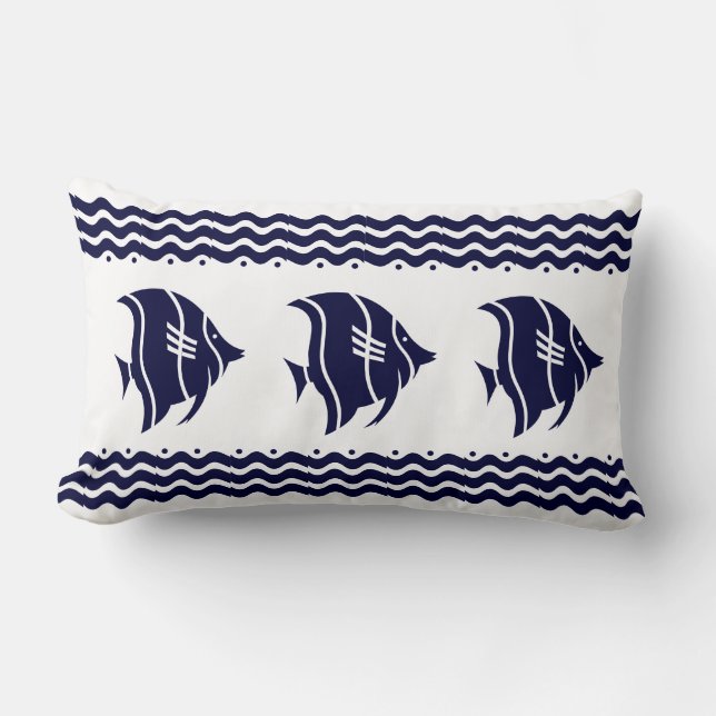 Coussin Rectangle Poisson bleu marine moderne (Recto)
