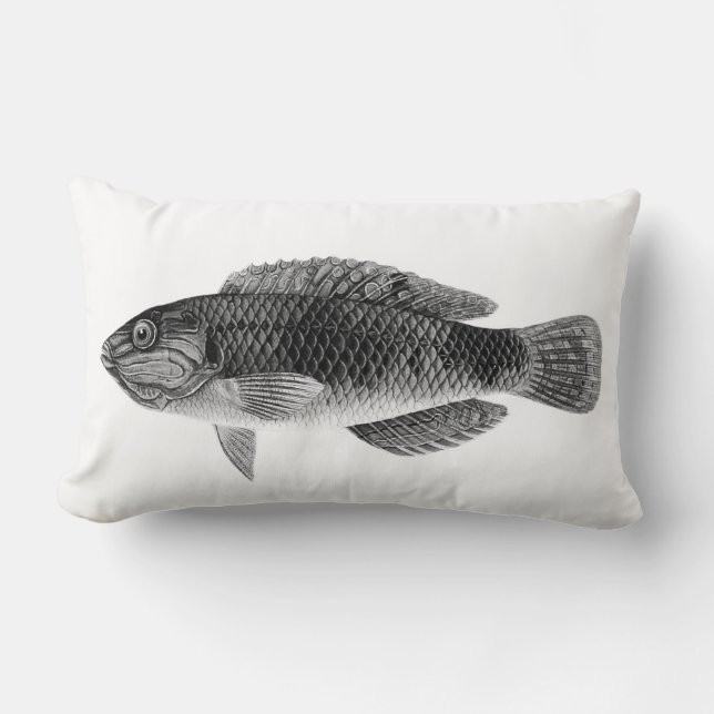 Coussin Rectangle Poisson de récif tropical des Caraïbes, noir, blan (Recto)