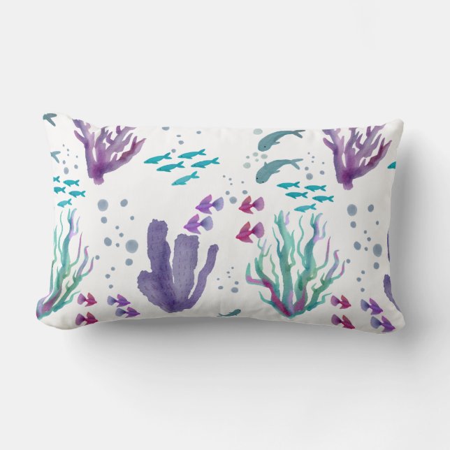 Coussin Rectangle Poisson et corail Aquarelle design (Recto)