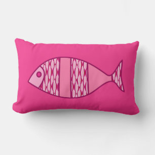 Coussin Rectangle Poisson Moderne Rétro, Fuchsia, Rose Clair, Rose P
