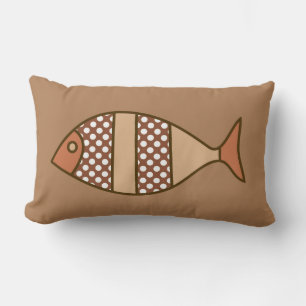 Coussin Rectangle Poisson moderne rétro, Tan, Beige et Brown clair