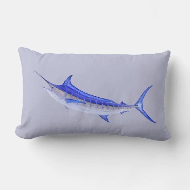 Coussin Rectangle Poissons de Marlin bleu sur le gris (Recto)