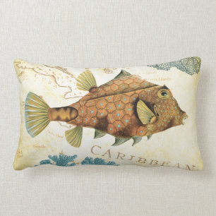 Coussin Rectangle Poissons et corail jaunes des Caraïbes colorés