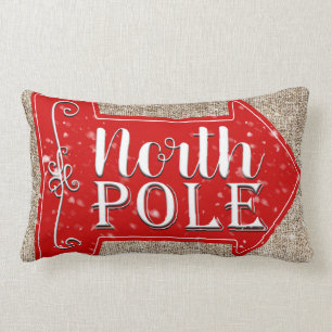 Coussin Rectangle Pôle Nord Flèche Rouge Noël Rustique Férié