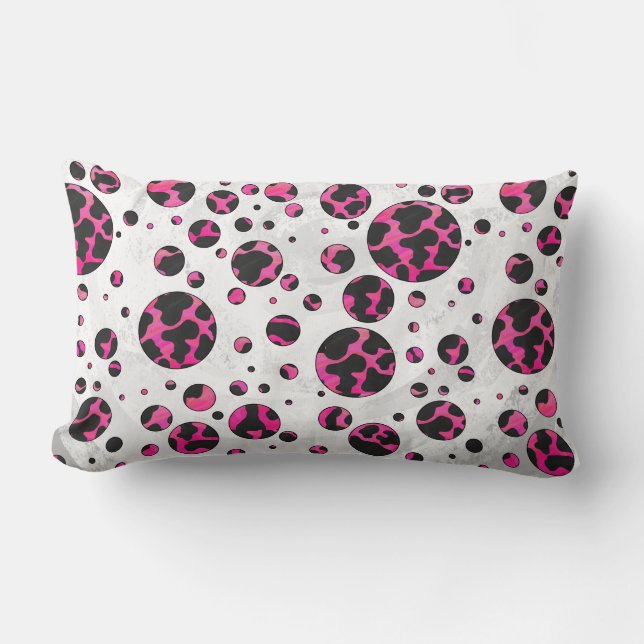 Coussin Rectangle Polka Dot Cow Hot Rose et Black Print (Recto)