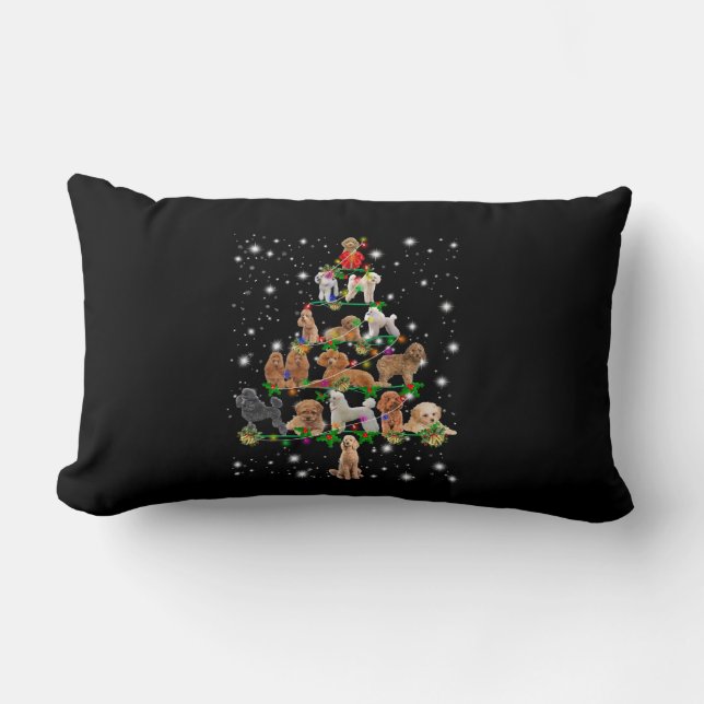 Coussin Rectangle Poodle Arbre De Noël Couvert De Lampe De Feu (Recto)