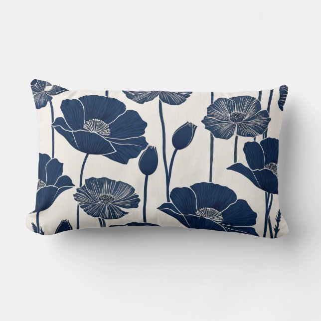 Coussin Rectangle Poppies bleues (Recto)