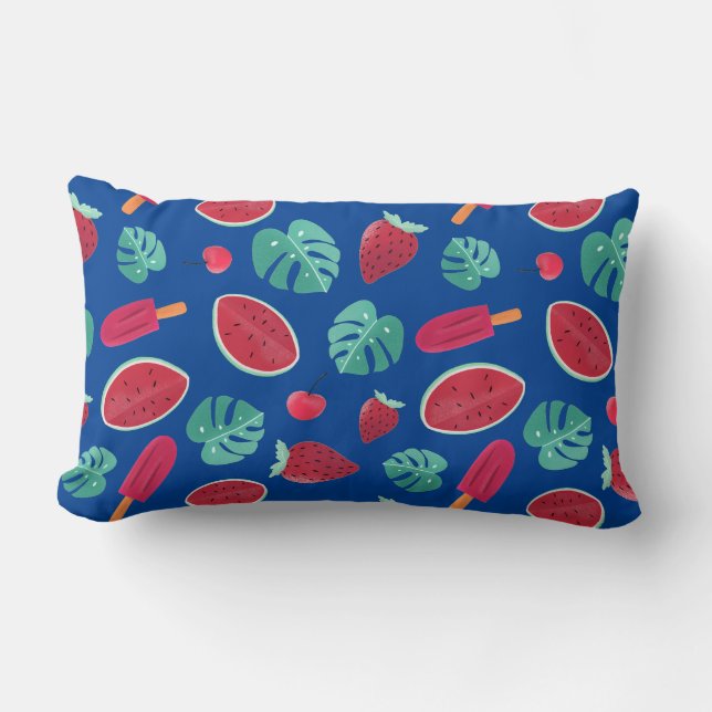 Coussin Rectangle Popsicle, cerise, fraise et pastèque (Recto)