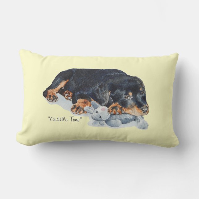 Coussin Rectangle portrait peinture de chiot mignon rottweiler chien (Recto)