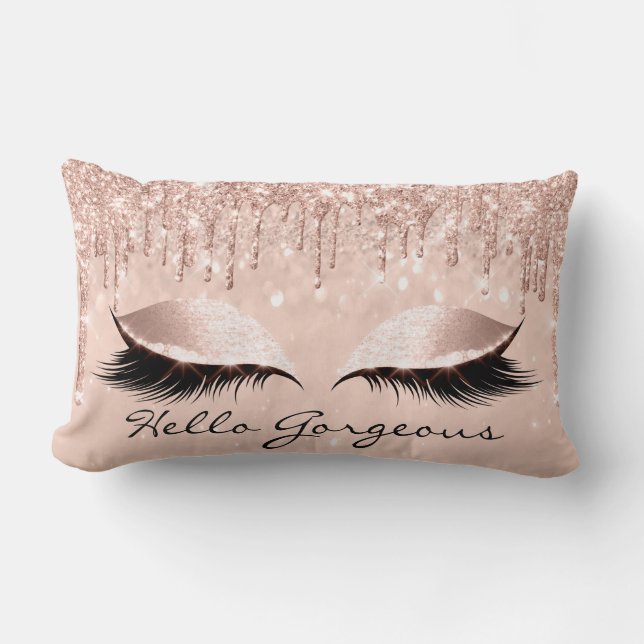 Coussin Rectangle Poser Rose Gold Drips de maquillage Lashes Bonjour (Recto)