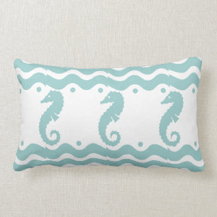 Coussin Rectangle Poudre turquoise bleu et blanc SEAHORSE