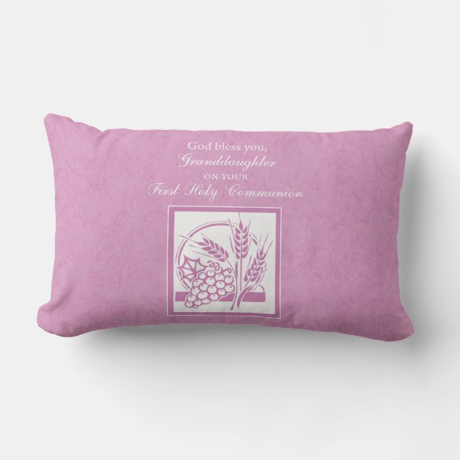 Coussin Rectangle Première communion de petite-fille, Rose (Recto)