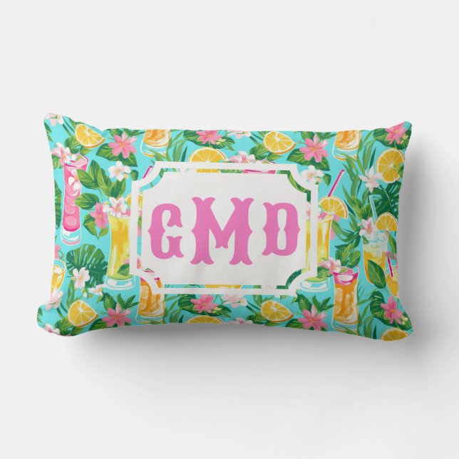 Coussin Rectangle Preppy Summer Tropical Cocktails | Monogram (Recto)