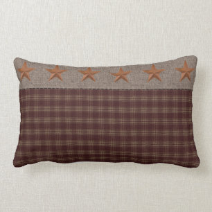 Coussin Rectangle Primitive Rustic Burgundy Homespun/Rusty Stars