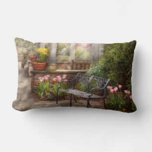 Coussin Rectangle Printemps - Banc - Un endroit pour prendre sa retr