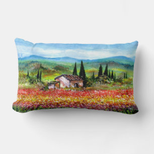 COUSSIN RECTANGLE PRINTEMPS EN TOUSCANE / CHAMPS DE FLEURS COLORÉS