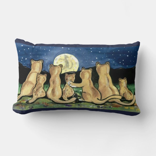 Coussin Rectangle Puma Mountain Lion Famille et Moon Designer Coussi (Recto)