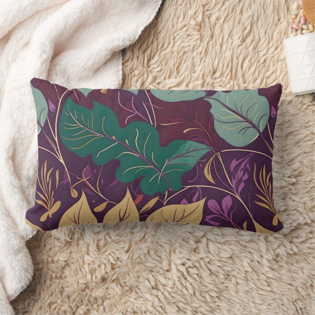 Coussin Rectangle Purple Graceful Modern Leaf Print (Couverture)