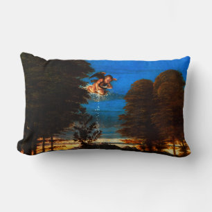 Coussin Rectangle Putto In Blue Sky déverse une cascade de fleurs bl