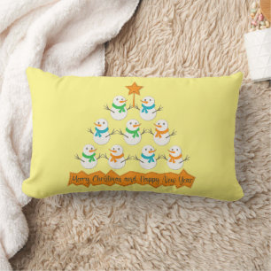 Coussin Rectangle Pyramide des sapins de Noël faite de bonhommes de