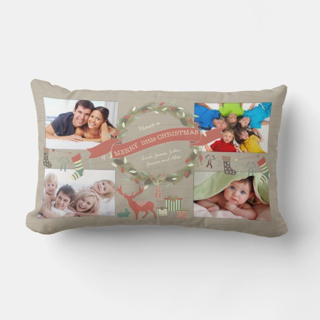 Coussin Rectangle Quatre Photos De Vacances Ont Un Joyeux Petit Noël (Recto)