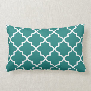 Coussin Rectangle Quatrefoil marocain Turquoise foncé et blanc moder