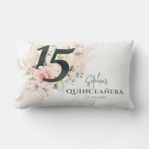 Coussin Rectangle Quinceanera personnalisée Floral rose 15e annivers
