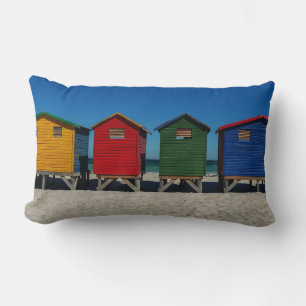 Coussin Rectangle Rangée de cases de plage aux couleurs vives