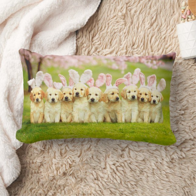 Coussin Rectangle Rangée de lapins chiots (Couverture)