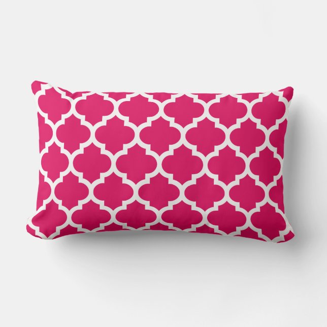 Coussin Rectangle Raspberry White Moroccan Quatrefoil Pattern #5 (Recto)