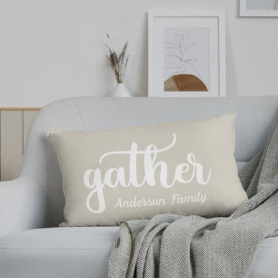 Coussin Rectangle Rassemblement d'automne en beige rustique Nom de f