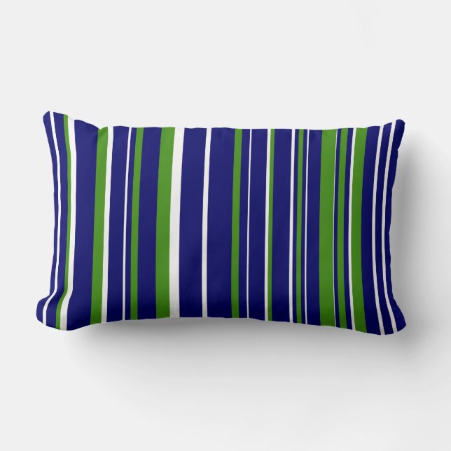 Coussin Rectangle Rayure de code-barres bleu marine, vert et blanc (Recto)