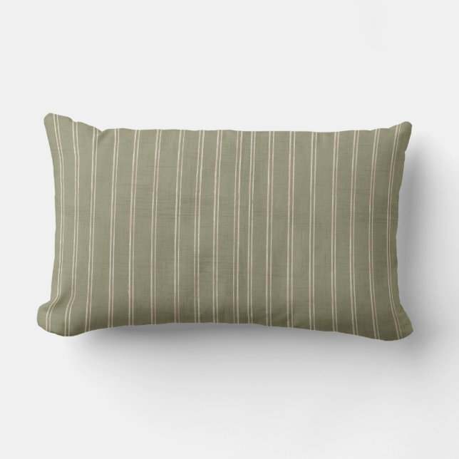 Coussin Rectangle Rayure de Ferme Vert Sauge (Recto)