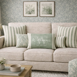 Coussin Rectangle Rayure vert sauge rustique personnalisée