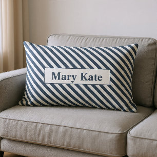 Coussin Rectangle Rayures Bleu/Blanc Monogrammées